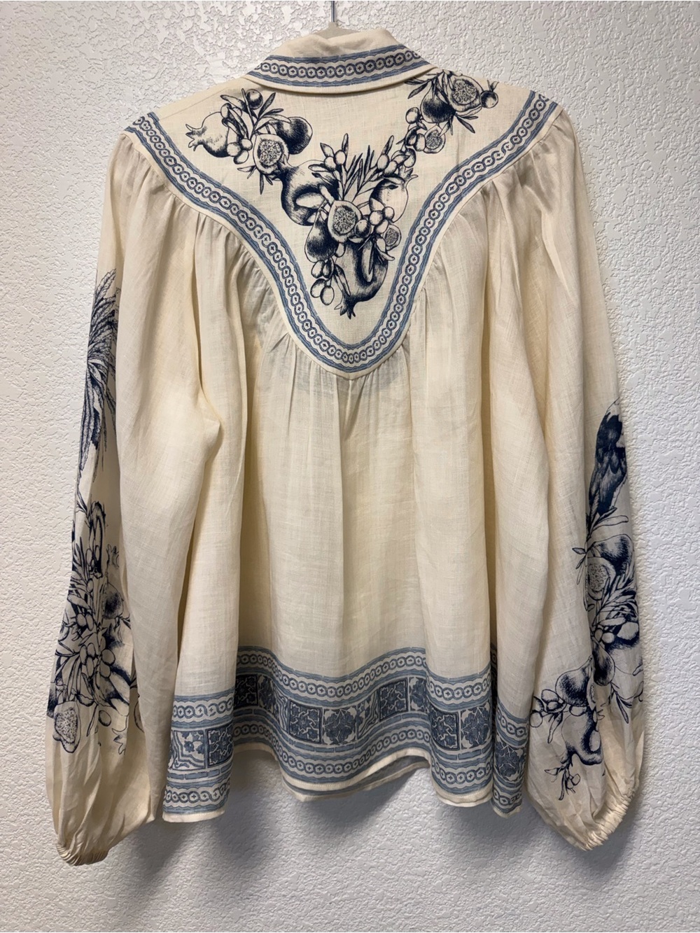 ALÉMAIS Villa Romantica Blouse Cream Blue NWOT Size 6 - Picture 6 of 16